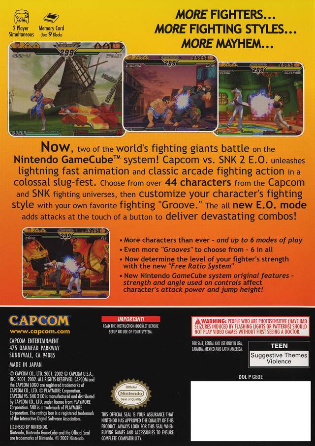 Capcom vs SNK 2 EO (U)(OneUp) for gamecube screenshot
